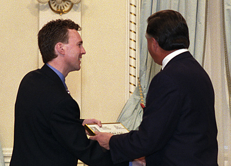 Kevin Donovan accepts Citation of Merit from Governer General Ray Hnatyshyn.