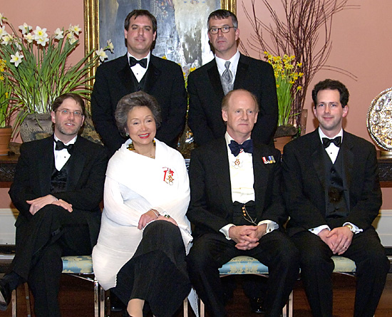 Seated L to R: Globe's editor-in-chief, Edward Greenspon; Her Excellency Adrienne Clarkson; His Excellency John Ralston Saul; Globe reporter Daniel LeBlanc. Standing L to R: reporter Campbell Clark; Brian Laghi, Globe Ottawa Bureau Chief.