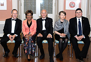 L-R: Linden MacIntyre; Her Excellency Micha&euml;lle Jean, Governor General of Canada, His Excellency Jean-Daniel Lafond; Sally Reardon; David Studer.