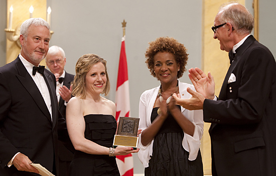 Gazette publisher Alan Allnutt, Gazette civic affairs reporter Linda Gyulai; Her Excellency Micha&euml;lle Jean, Governor General of Canada; His Excellency Jean-Daniel Lafond.