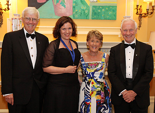 Russell Mills, President, Michener Awards Foundation; Jane Armstrong, 2011 Michener-Deacon Fellowship recipient;  Her Excellency Mrs. Sharon Johnston; His Excellency the Right Honourable David Johnston.