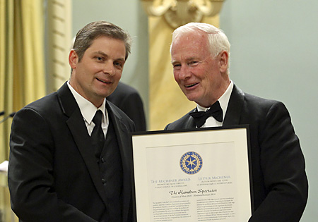 Jim Poling accepts Citation of Merit from Governor General David Johnston.