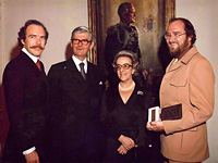 From Left to Right: Dick Wallace, London Free Press Photographer, His Excellency Jules L&eacute;ger, Her Excellency Mrs. L&eacute;ger, and George Hutchison, Free Press reporter holding Michener Award trophy.