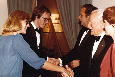 Helena Szybalski; Peter Carter, editor of The Manitoulin Expositor; His Excellency Governor General Ed Schreyer; former Governor General Roland Michener and Her Excellency Lily Schreyer at Rideau Hall reception