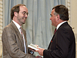 Jock Ferguson accepts Fellowship from Governor General Ray Hnatyshyn.