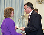 Belle Hatfield receives 1990 Honourable Mention award from His Excellency Ray Hnatyshyn.