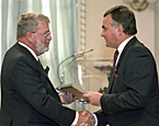 Rafe Mair accepts Citation of Merit from Governor General Ray Hnatyshyn.