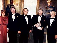 From left to right: Mme. Lily Schreyer; Peter Carter, editor of The Manitoulin Expositor; His Excellency Governor General Ed Schreyer; R.L. McCutcheon, publisher of The Manitoulin Expositor; former Governor General Roland Michener.